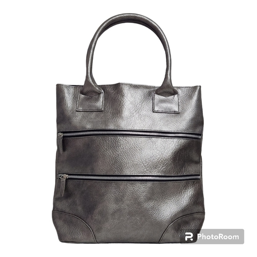 Lancome Large Silver Faux Leather Tote  Shoulder Bag